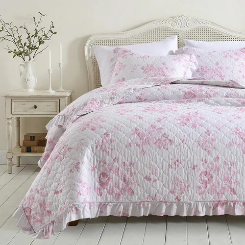 Miniatura 13 de HORIMOTE HOME Edredón beige con volantes, tamaño individual, microfibra lavada a la piedra, ligera, arrugada, rústica, desgastada, elegante, 2
