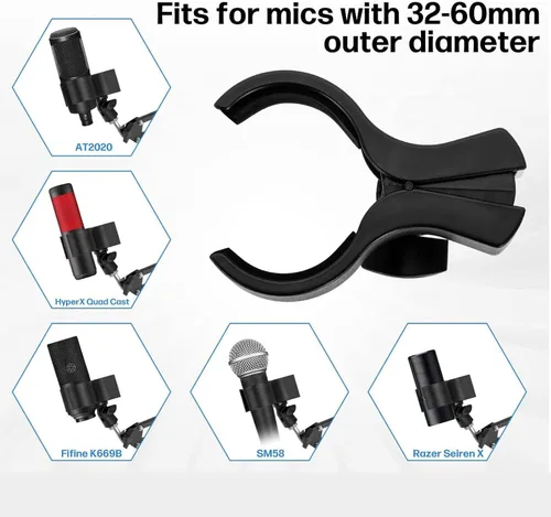 Miniatura 5 de BILIONE Soporte de micrófono de escritorio versátil, soporte de micrófono de mesa ajustable con clip de micrófono grande, clip para teléfono