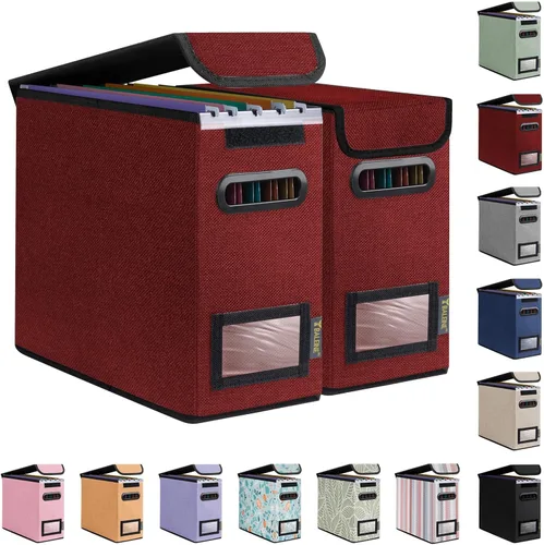 Miniatura 39 de Caja organizadora de archivos Baleine con tapa, organizador de carpetas de archivos plegable con deslizador de plástico, caja de carpetas