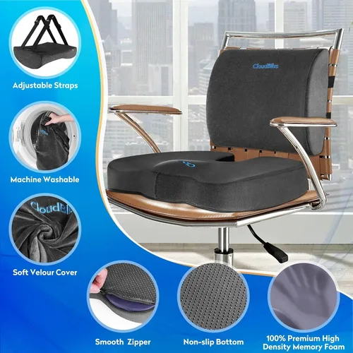 Miniatura 3 de CloudBliss Cojín de asiento, cojín para silla de oficina, cojín de asiento de automóvil, almohada de apoyo lumbar para silla de oficina, almohada