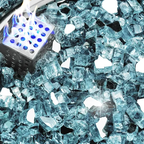 Miniatura 28 de NUPICK Fire Glass - Mezcla mixta Bahama de 20 libras para hoguera y chimenea de gas, roca de vidrio templado de 1/2-3/4 pulgadas en azul y blanco