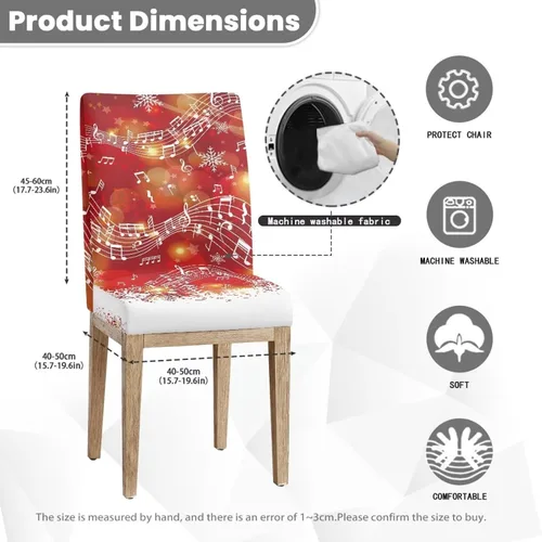 Miniatura 7 de HUGS IDEA Christmas Seat Covers for Dining Room Chairs Set of 6 Music Notes Stretch Chair Slipcovers Protector Removable and Washable Kitchen Dining