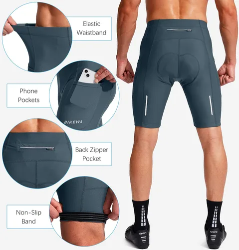 Miniatura 5 de Bikewa Pantalones cortos de ciclismo para hombre con acolchado 3D para ciclismo de carretera, ciclismo de montaña, ciclismo UPF 50+, bolsillos