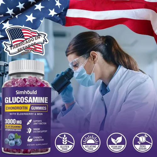 Miniatura 5 de Simhould 2 paquetes de gomitas de glucosamina y condroitina, suplemento de apoyo articular extra fuerte de 3000 mg con MSM y saúco, flexibilidad