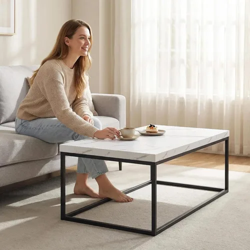 Miniatura 3 de CENSI Mesa de centro otomana de mármol blanco de 47 pulgadas para sala de estar, rectangular estilo industrial moderno, madera y metal (mármol)