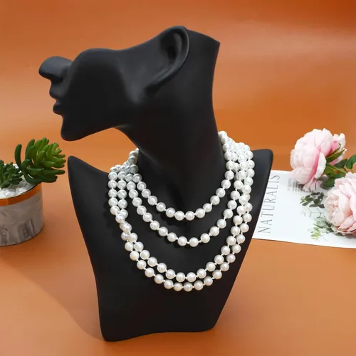 Miniatura 4 de NEWITIN 6 collares de perlas de diamantes de imitación para mujer, gargantilla de perlas en capas con diamantes de imitación de los años 20, collar