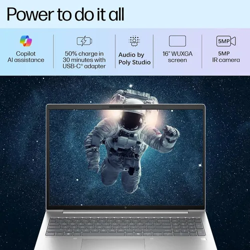 Miniatura 3 de HP EliteBook 6 G1a AI PC Laptop empresarial de 16 pulgadas AMD Ryzen 5 220 32 GB DDR5 RAM SSD de 1 TB Pantalla antirreflejo WUXGA Lector