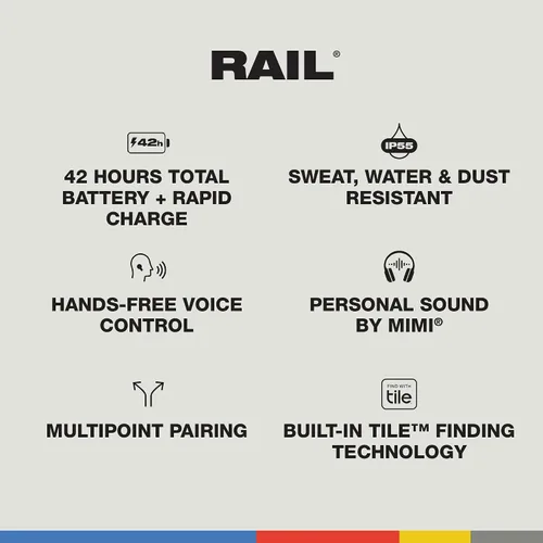 Miniatura 4 de Skullcandy Rail Auriculares Inalámbricos, Auriculares Bluetooth, Ajuste con Aislamiento de Ruido, Hasta 42 Horas de Batería, IP55 Resistente al Hueso