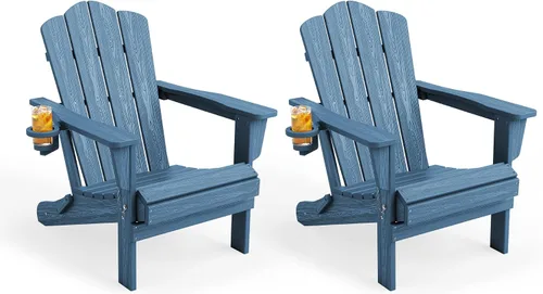 Miniatura 55 de KINGYES Silla plegable Adirondack, sillas de patio HDPE para todo clima, silla de césped con textura de madera para junto a la piscina, patio Aruba
