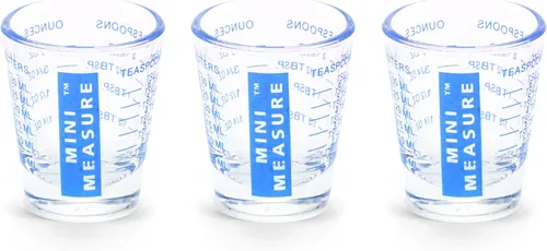 Miniatura 24 de Kolder Medida Mini de Vidrio Pesado, 20 Mediciones Incrementales Vaso de Chupito Medidor Multiusos para Líquido y Seco, Negro, Juego de 2