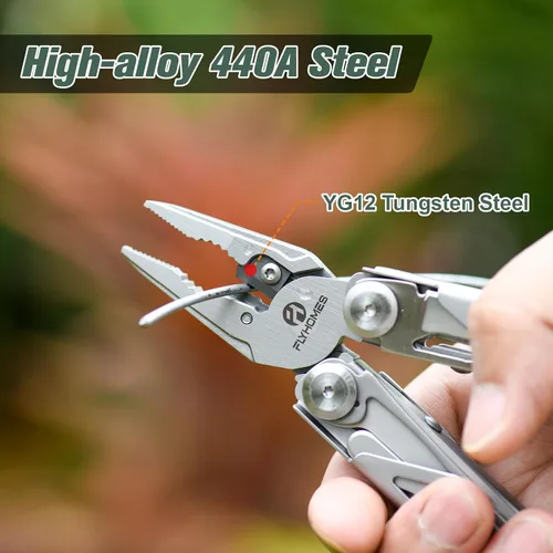 Miniatura 4 de FLYHOMES Cuchillo de bolsillo multiherramienta, alicates multiherramienta 16 en 1 con bloqueo de seguridad, tijeras, destornillador y sierra