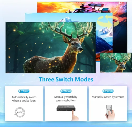 Miniatura 5 de 8K HDMI Switch 3 en 1 Salida 4K @120Hz HDMI Switcher Soporte HDR10+, Dolby Vision, Dolby Atmos, VRR, ALLM, CEC