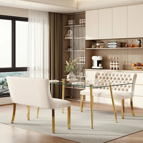 Miniatura 43 de Baysitone Juego de mesa de comedor de vidrio de 51 pulgadas para 4, juego de 5 piezas moderno de comedor, mesa de cocina rectangular de vidrio con 4