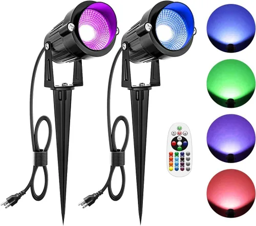 ZUCKEO Focos de Navidad LED para exteriores, para patio, luces RGB de paisaje de 10 W que cambian de color, foco impermeable de 120 V con enchufe y