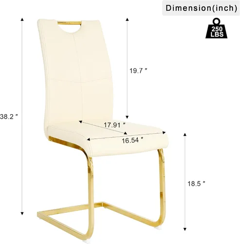 Miniatura 2 de Juego de sillas de comedor modernas (2 unidades) de piel sintética PU con respaldo alto tapizadas con patas doradas de metal para cocina y comedor