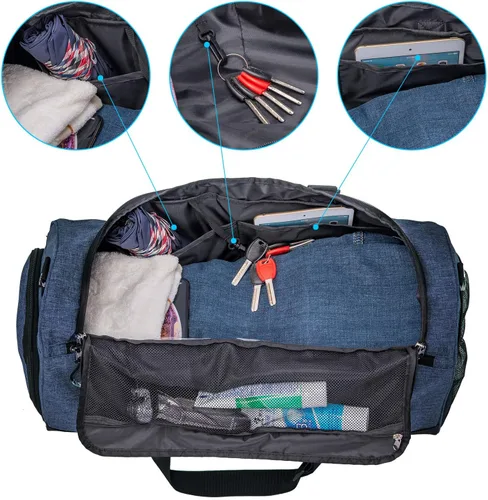 Miniatura 3 de Kuston Bolsa de gimnasio deportiva con compartimento para zapatos y bolsillo húmedo, bolsa de lona para gimnasio para hombres y mujeres, Azul