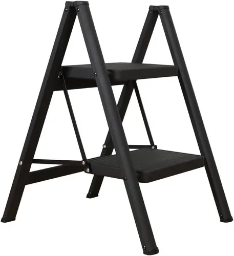 Hershii Escalera plegable de 2 escalones de color negro, ligera, resistente con pedal antideslizante ancho, soporte para plantas de cocina para el