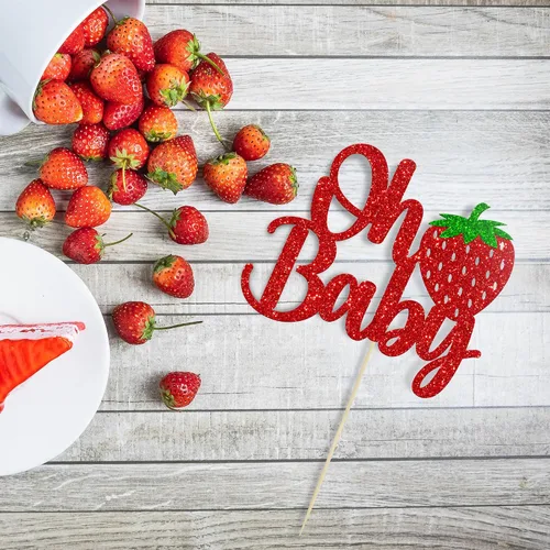 Miniatura 4 de 1 paquete de 1 decoración para cupcakes con purpurina para el primer cumpleaños de fresas para frutas, baby shower, 1er cumpleaños, decoración