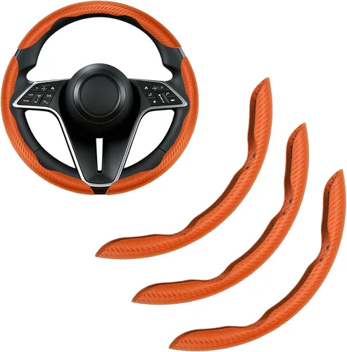 Miniatura 13 de Funda para volante de fibra de carbono, juego de 2 piezas antideslizante con agarre cómodo, diseño de mariposa segmentada, fácil instalación a
