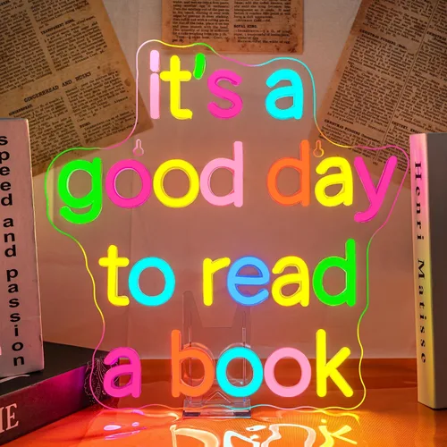 Miniatura 14 de Letrero de neón de lectura con brillo ajustable para lectura en el aula, letrero de pared y luz LED de neón para estudiantes, rincón de lectura