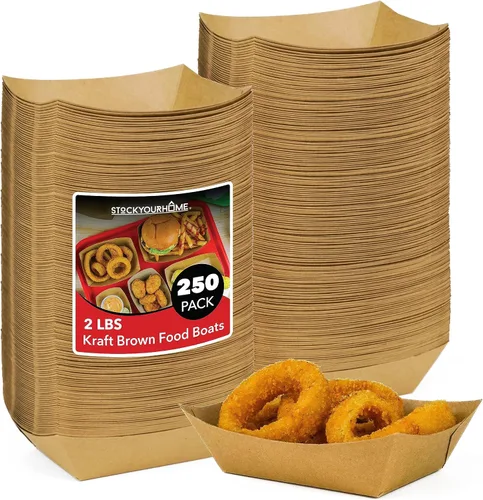 Miniatura 14 de Paquete de 100 bandejas de comida de papel kraft marrón de 2 libras, bote de comida de papel resistente, bandejas desechables para aperitivos