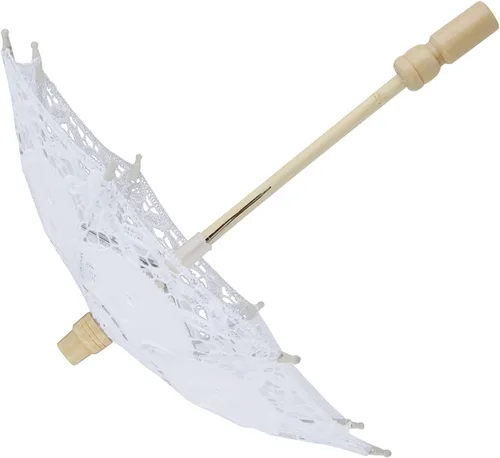 Miniatura 7 de Sombrilla de encaje para boda, bordado de algodón, hecha a mano, suministros de boda para decoración, disfraz de dama de los años 20 (blanco)