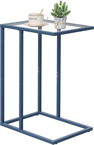 Miniatura 14 de Mesa auxiliar de cristal en C, mesa auxiliar para sofá, mesa auxiliar de vidrio templado con marco de metal, mesa de bandeja de TV para espacio Negro