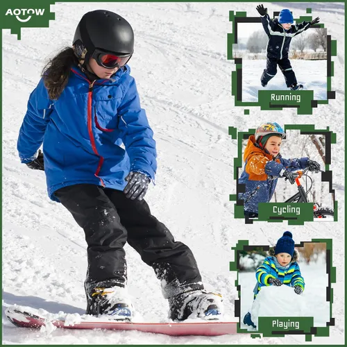 Miniatura 6 de AOTOW Guantes deportivos cálidos de invierno para niños, para clima frío, térmico, para nieve, pantalla táctil, para niños y niñas