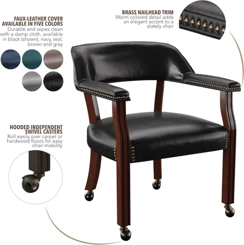 Miniatura 9 de Steve Silver Furniture - Silla de comedor con brazo de torneo con ruedas, tapizada con ribete de clavos, para sala de estar, comedor, cuero vegano