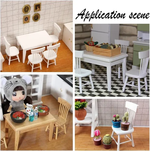 Miniatura 4 de PH PandaHall 4 sillas de muebles en miniatura de 1/12, mini sillas de madera, muebles pequeños, modelo de silla para boda, Navidad, mini casa, Blanco