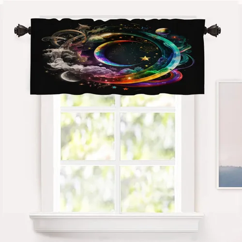 Miniatura 105 de Shrahala Beige and Orange Abstract Art Brushstrokes Blackout Curtain Tiers, Abstract Oil Paint Kitchen Valance Light Blocking Tier Drapes with Rod