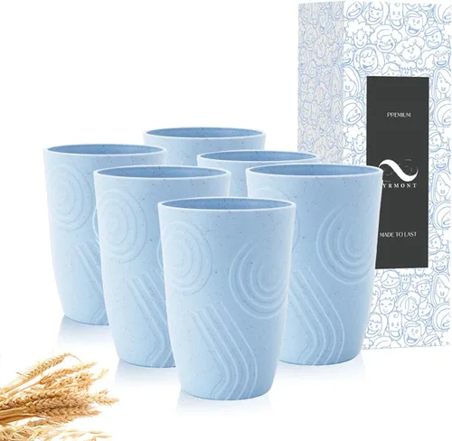 Miniatura 9 de PYRMONT Juego de 6 tazas de paja de trigo, tazas de café de plástico reutilizables, tazas de té con asas, juego de tazas de 16 onzas para café