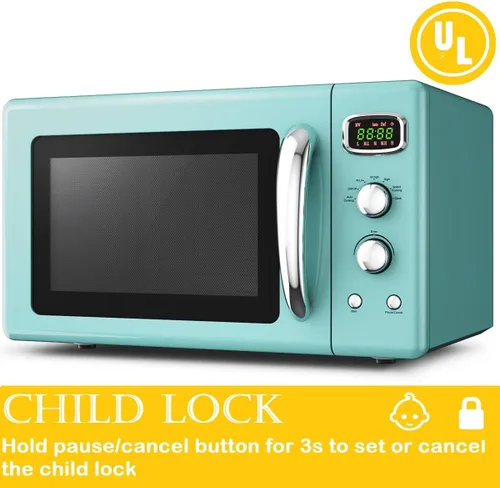 Miniatura 7 de SIMOE Horno microondas retro 0.9 pies cúbicos, 900W Compacto de encimera con 5 niveles de microondas y 8 funciones de cocción automática, bloqueo