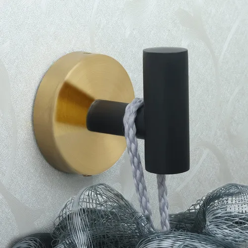 Miniatura 3 de Paquete de 4 ganchos para toallas de bata, gancho de pared negro y dorado, de acero inoxidable, resistente, colgador de puerta, toalla, ropa, Negro