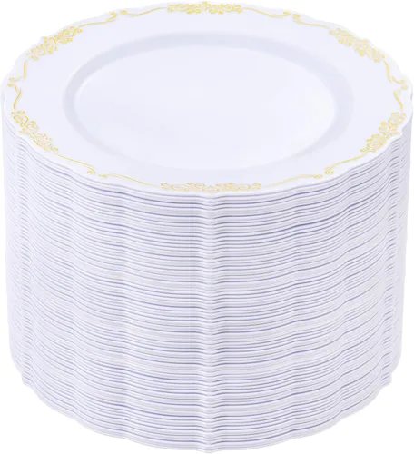 Miniatura 20 de DaYammi 60 piezas de platos de plástico transparente dorado elegantes platos desechables transparentes resistentes premium de 10.25 pulgadas