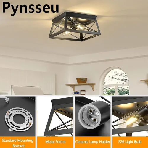 Miniatura 4 de Pynsseu - Lámpara de techo de estilo industrial, 2 focos, lámpara de techo para cocina, para isla, comedor, dormitorio, vestíbulo, pasillo, 1