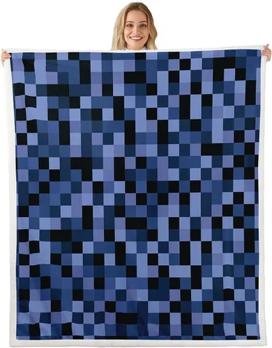 Miniatura 24 de Manfei Miner Style Grid Throw Blanket Green Pixel Shade Plaid Fleece Blanket Modern Geometric Games Cozy Throws for Bed Couch Sofa,Kids Boys Girls