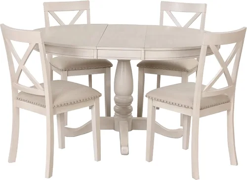 Miniatura 7 de VilroCaz Juego de mesa de comedor moderna para 4, mesa redonda expandible de 42 pulgadas con 4 sillas tapizadas, juego de cocina de 5 piezas