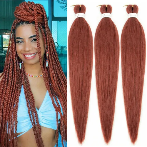Miniatura 17 de Cabello trenzado marrón preestirado de 30 pulgadas, 3 paquetes de cabello trenzado preestirado de color 30 EZ, textura Yaki, extensiones de cabello