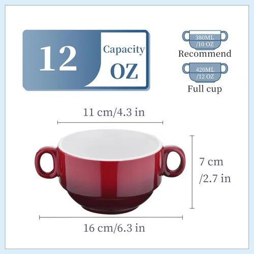 Miniatura 3 de LOVECASA Cuencos de Sopa Multicolor de 12 OZ con Asas, Cuencos Pequeños de Cerámica para Sopa de Cebolla Francesa, Mini Tazas de Sopa Cuencos