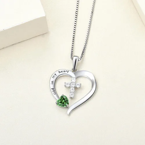 Miniatura 4 de YL Collar de cruz de corazón para mujer, plata de ley, Dios en mi corazón, colgante de cruz crucifijo