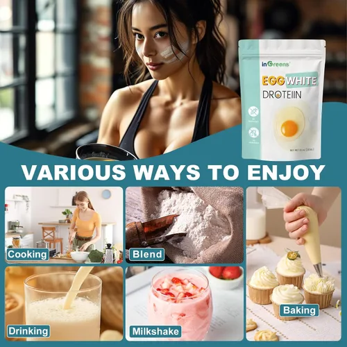 Miniatura 5 de inGreens Polvo de proteína de clara de huevo seca de 10 onzas, sin gluten, sin OMG y sin soja, fabricado en Estados Unidos, versátil para cocinar