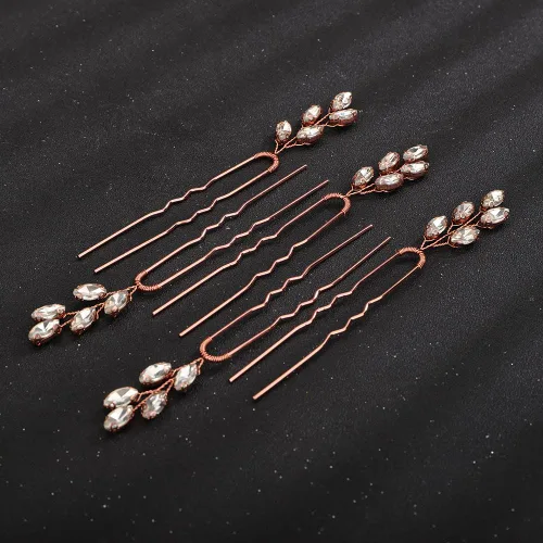 Miniatura 2 de Teyglen Juego de 5 horquillas de cristal para novia, piezas de pelo de boda con diamantes de imitación dorados y plateados, accesorios