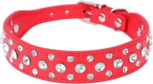 Miniatura 6 de Dogs Kingdom Collares de piel con diamantes de imitación personalizados de 12 a 20 pulgadas de longitud, para razas pequeñas y medianas, color azul