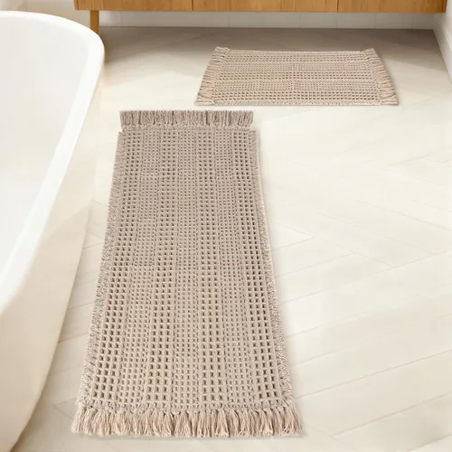 Miniatura 10 de Tapete de baño con borlas, tapete de baño con borlas, tapete de baño antideslizante para suelo de baño, tapete de baño bohemio ultra suave, tapete