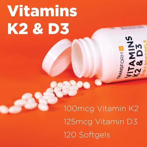 Miniatura 6 de TransformHQ Vitamina K2 (MK7) (100 mcg) + vitamina D3 (5000 UI) 120 cápsulas blandas, sin gluten y sin OMG