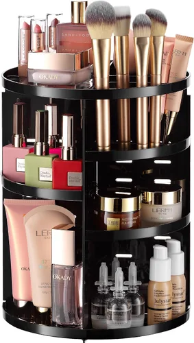 Organizador de maquillaje giratorio de 360 grados – Altura ajustable y totalmente giratorio. El organizador de cosméticos perfecto para el tocador