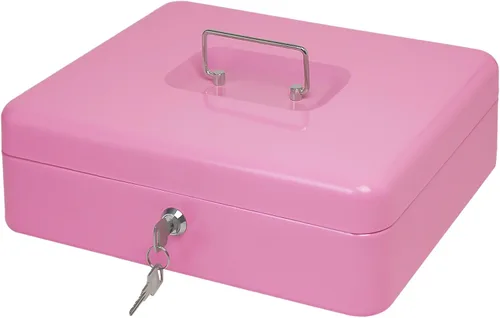 Miniatura 6 de Caja de efectivo de acero con cerradura de llave, organizador de dinero pequeño de metal con bandeja para dinero, caja de almacenamiento de efectivo