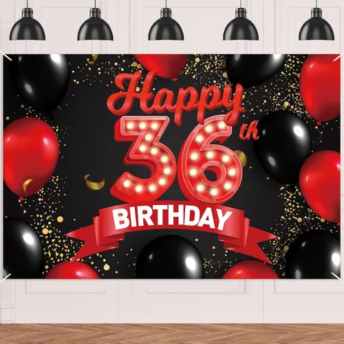 Miniatura 49 de Cartel de feliz cumpleaños 15 color rojo y negro, decoración temática de globos para niñas y mujeres, princesas de 15 años, fiesta de cumpleaños