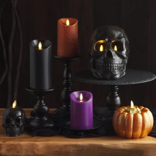 Miniatura 7 de Luminara - Vela LED de Halloween sin llama que funciona con pilas - Calabaza naranja dorada metálica - Paquete de 1-5x4.5 - Uso en interiores sin